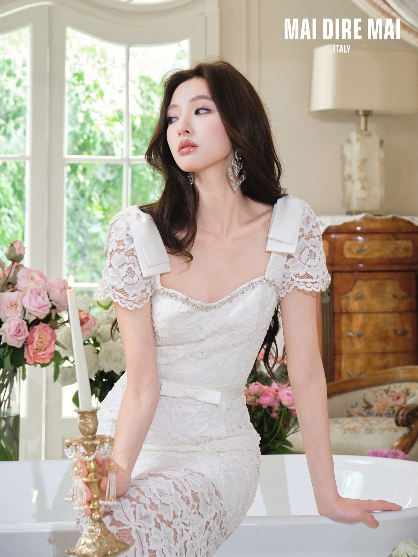 MAI DIRE MAI White Lace Midi Dress