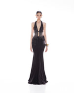 Black Halter Sequin Fringe Top & Maxi Skirt