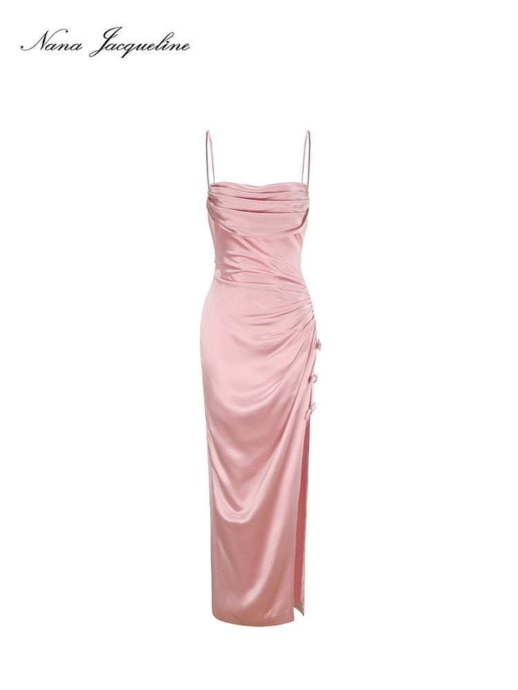 Nana Jacqueline pink side bow halter maxi dress