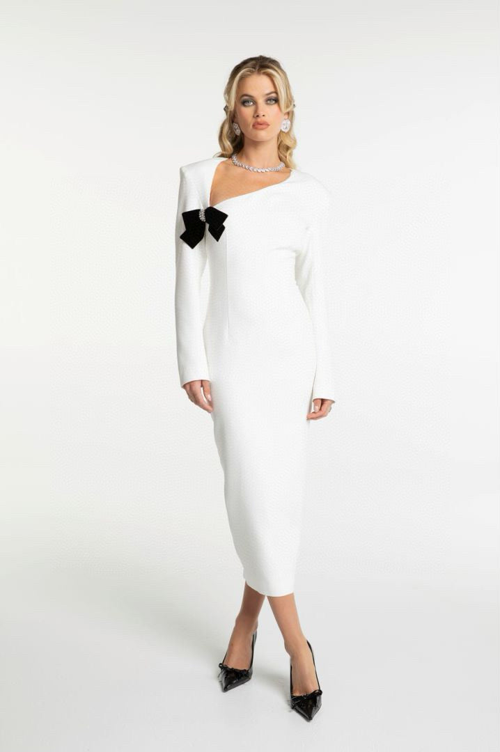 Nana Jacqueline White Bow Midi Dress