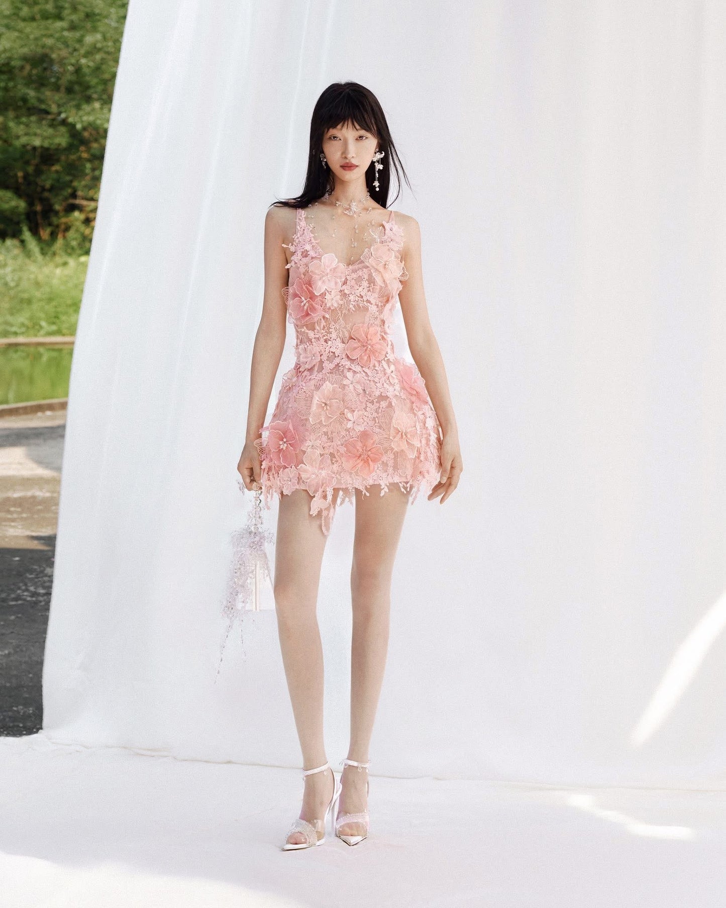 MUSTHAVE Fairycore Elegant Pink Floral Sienna Mini Dress
