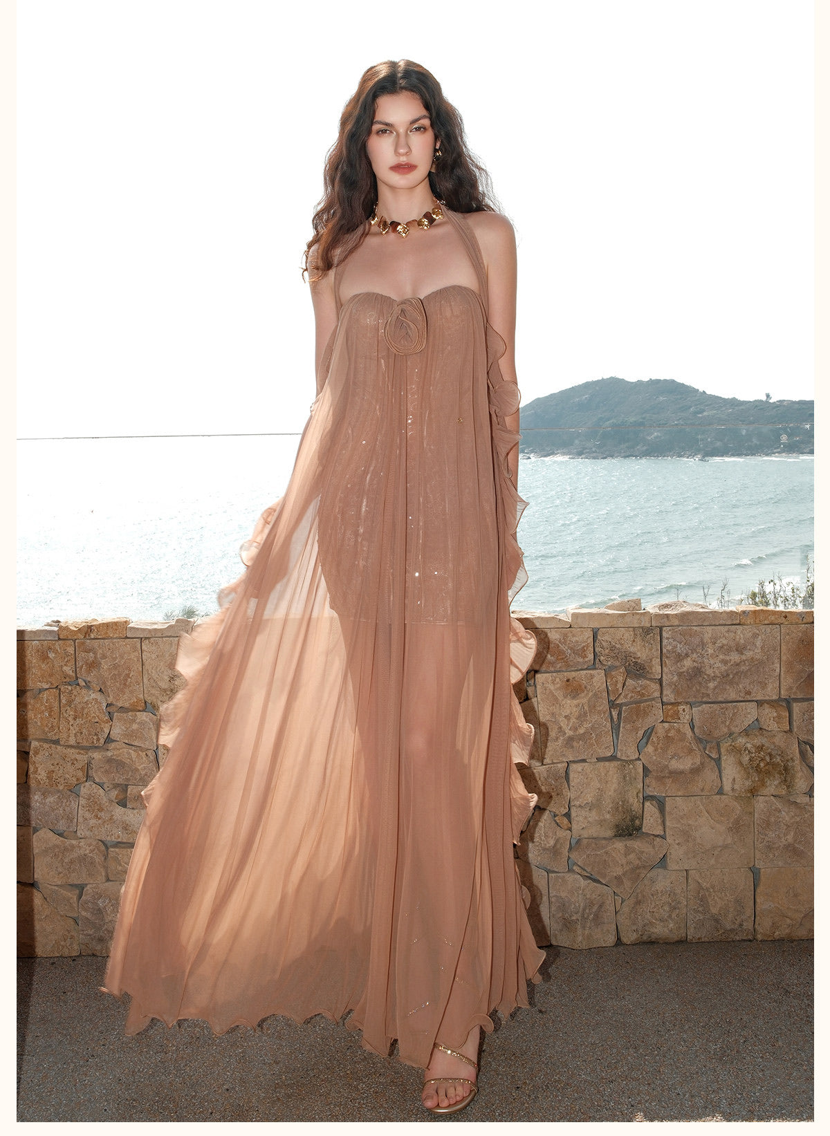SHEERLUCK Brown Thessa Vacation Maxi Dress
