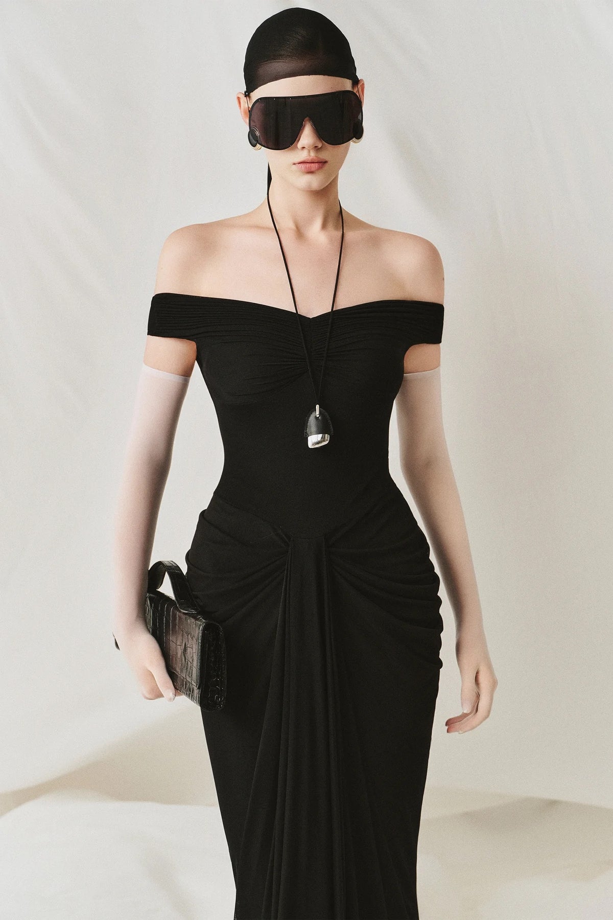 Black Off-shoulder Noctira Maxi Dress