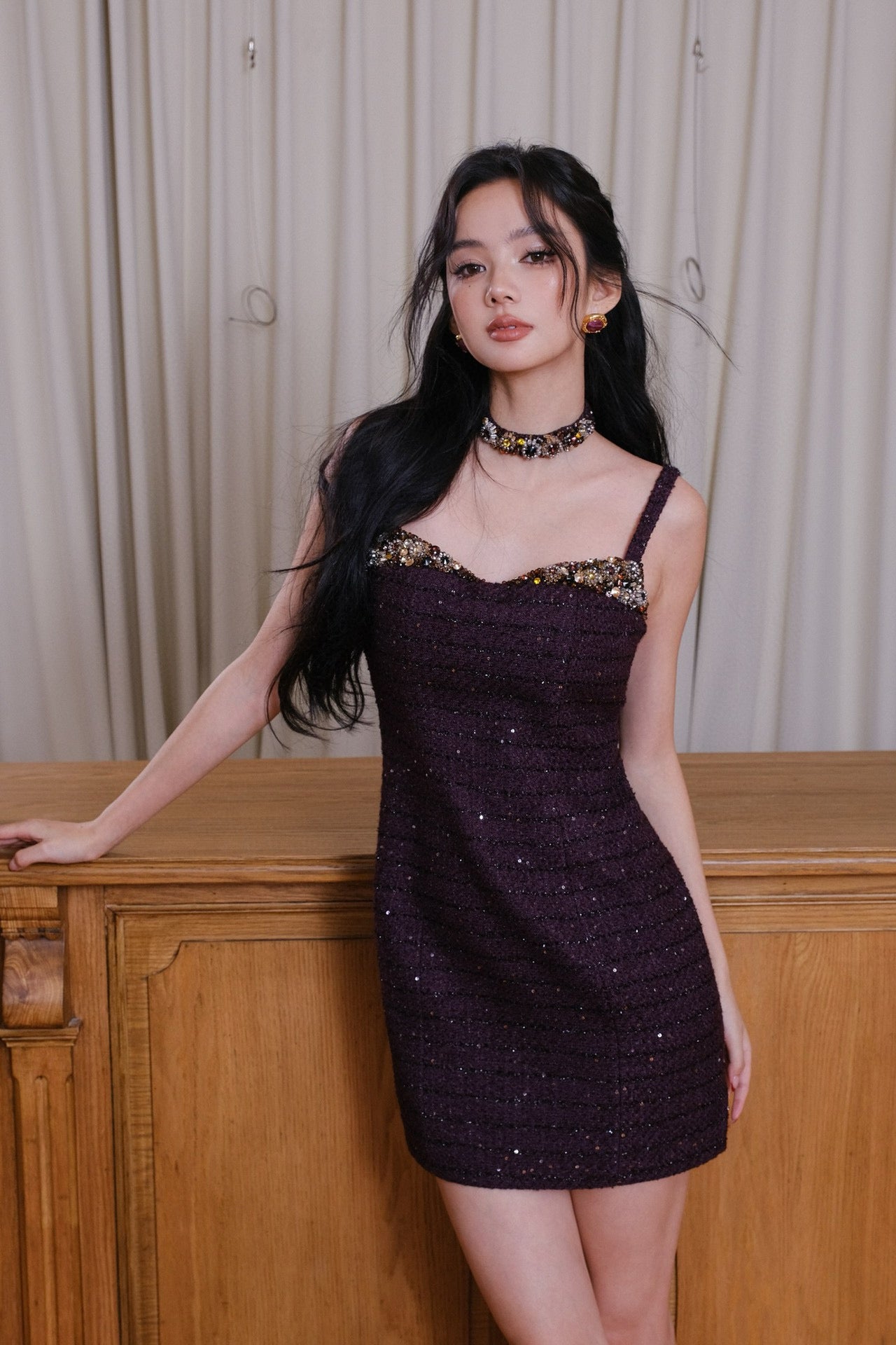 Masion Wester Gold Purple Black Tweed Mini Dress