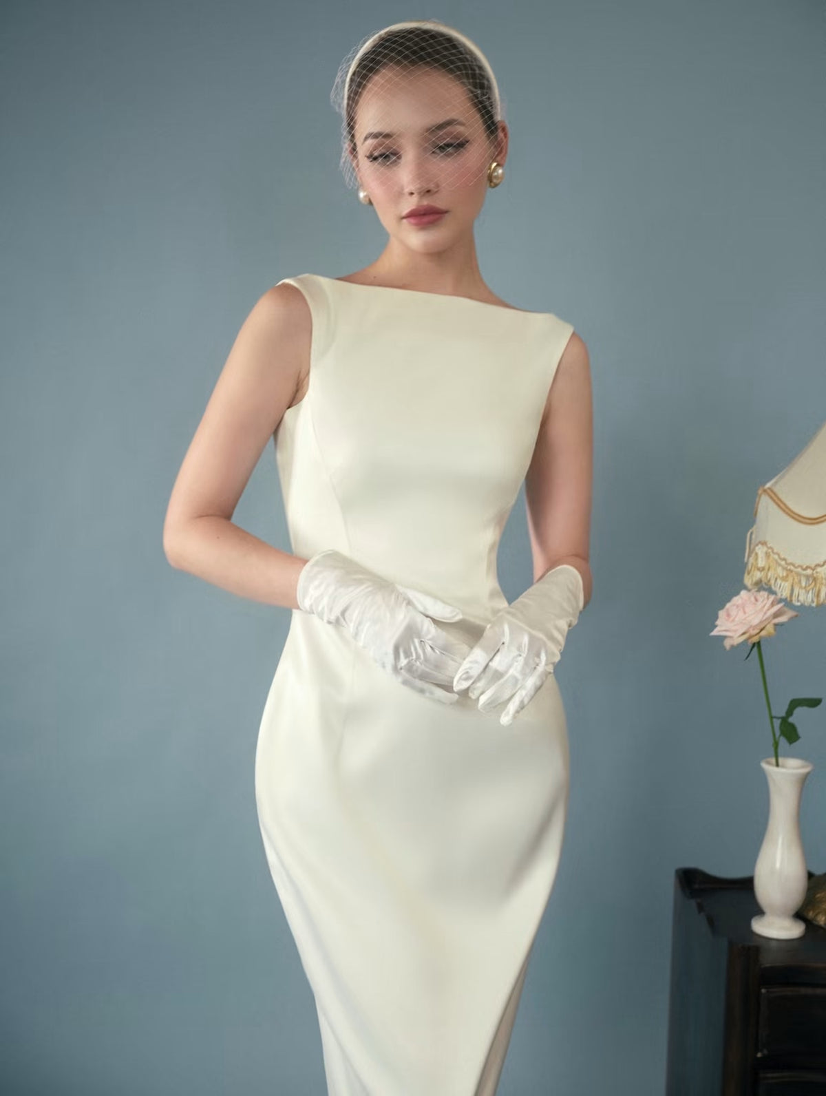White Jollie Satin Waist Train Maxi Dress With Detachable Waist Train