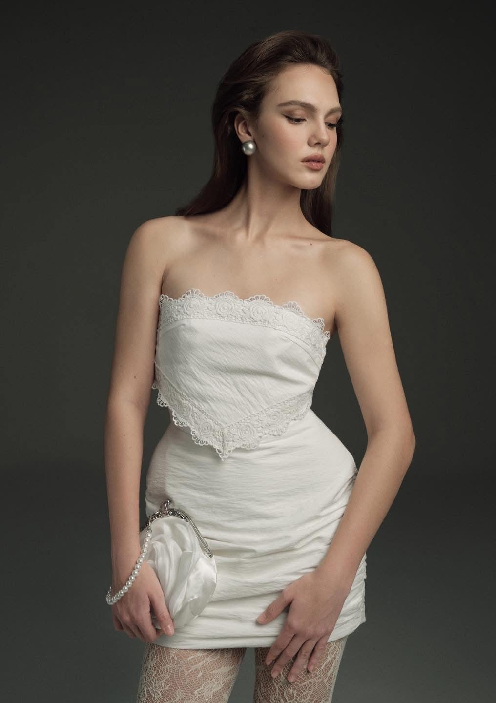 OIA STUDIOS White Sexy Vacation Porcelaine Mini Dress