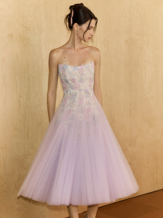 AMUSEE MOI WEEKEND Elegant Sweet Purple Midsummer Night’s Dream Midi Dress