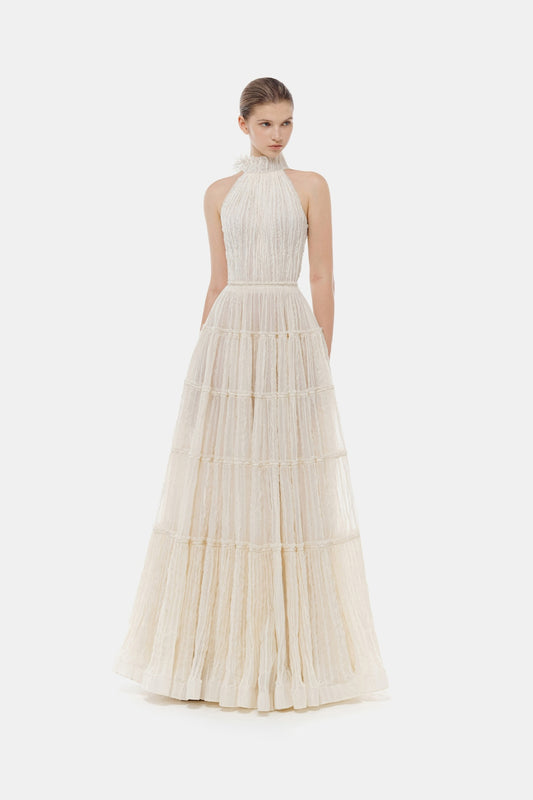 MONTSAND White Smocked Lace Maxi Dress