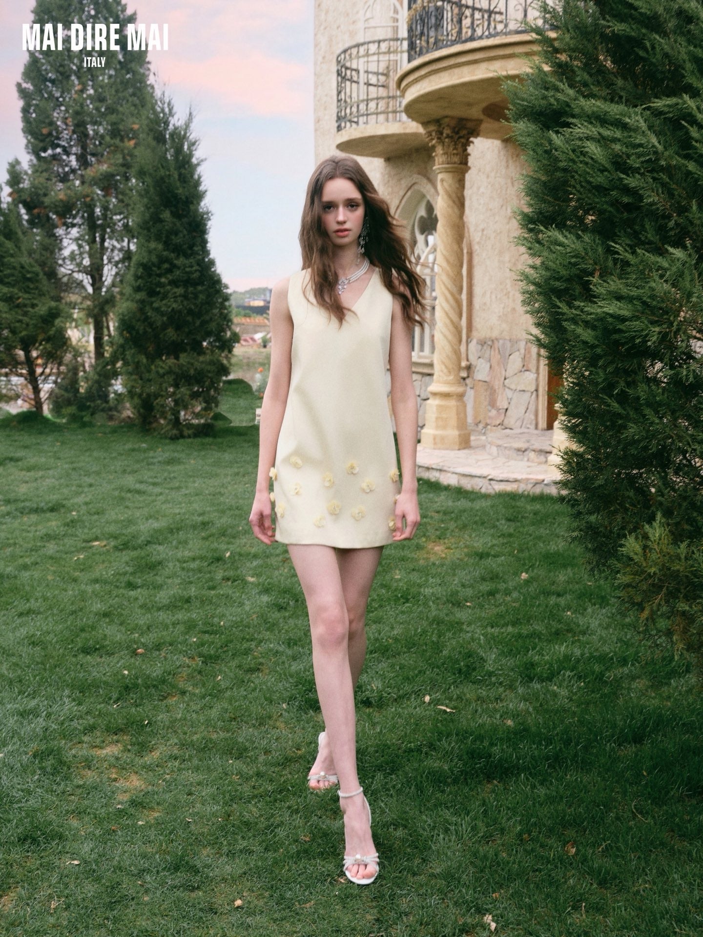 MAI DIRE MAI Sweet Elegant Yellow Floral Mini Dress