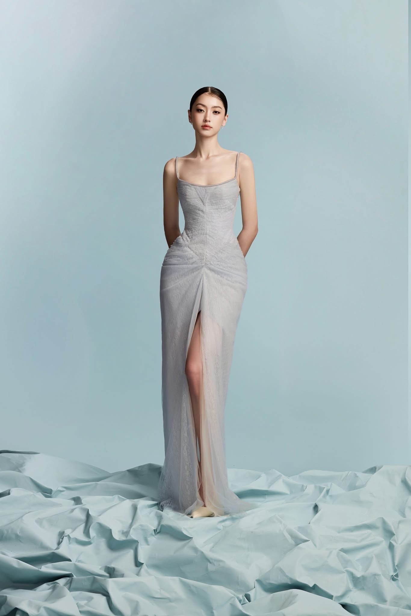 BYDI Elegant Minimalist Blue Demi Maxi Dress