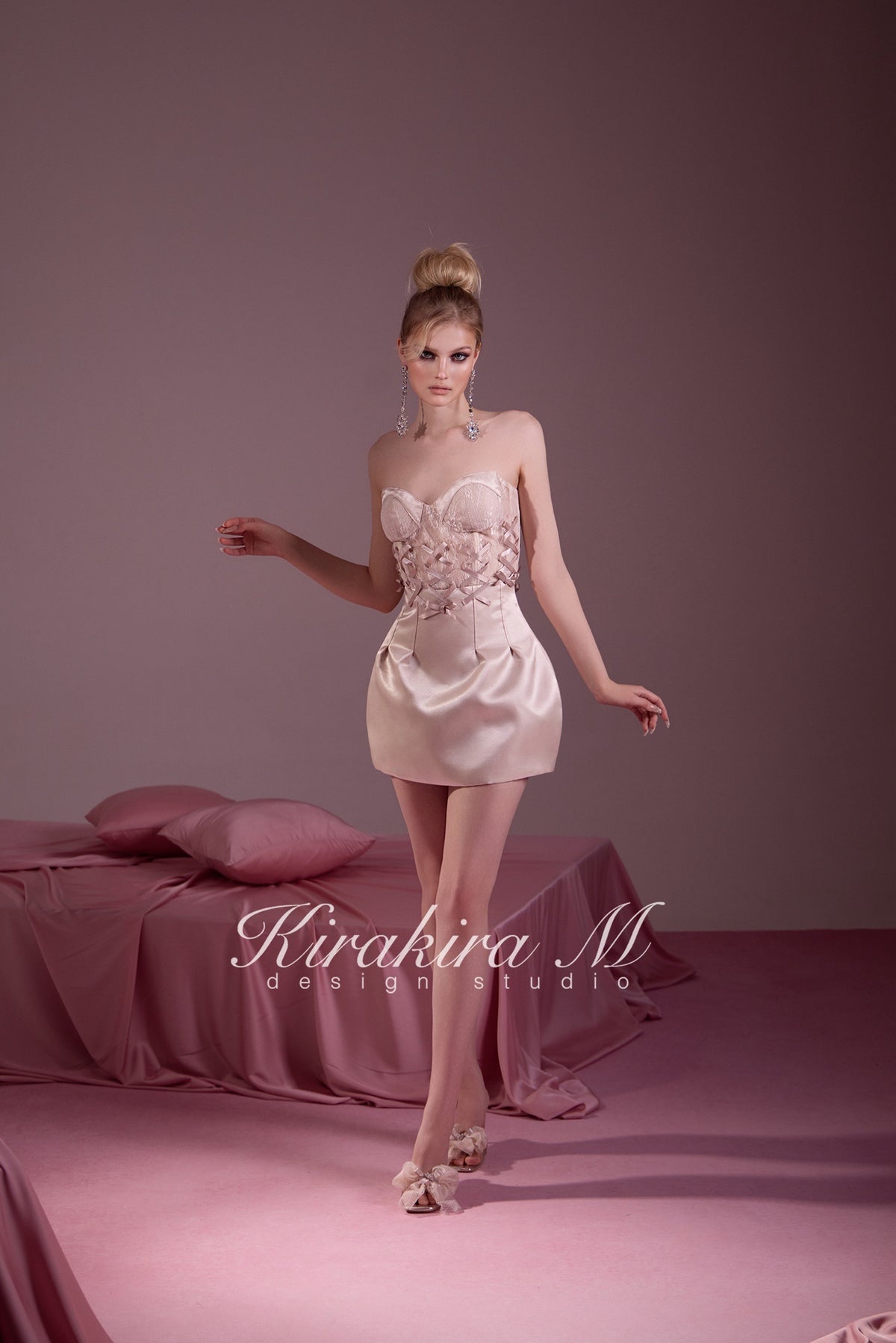 Nude Lace Cross Lace-Up Corset Tulip Mini Dress