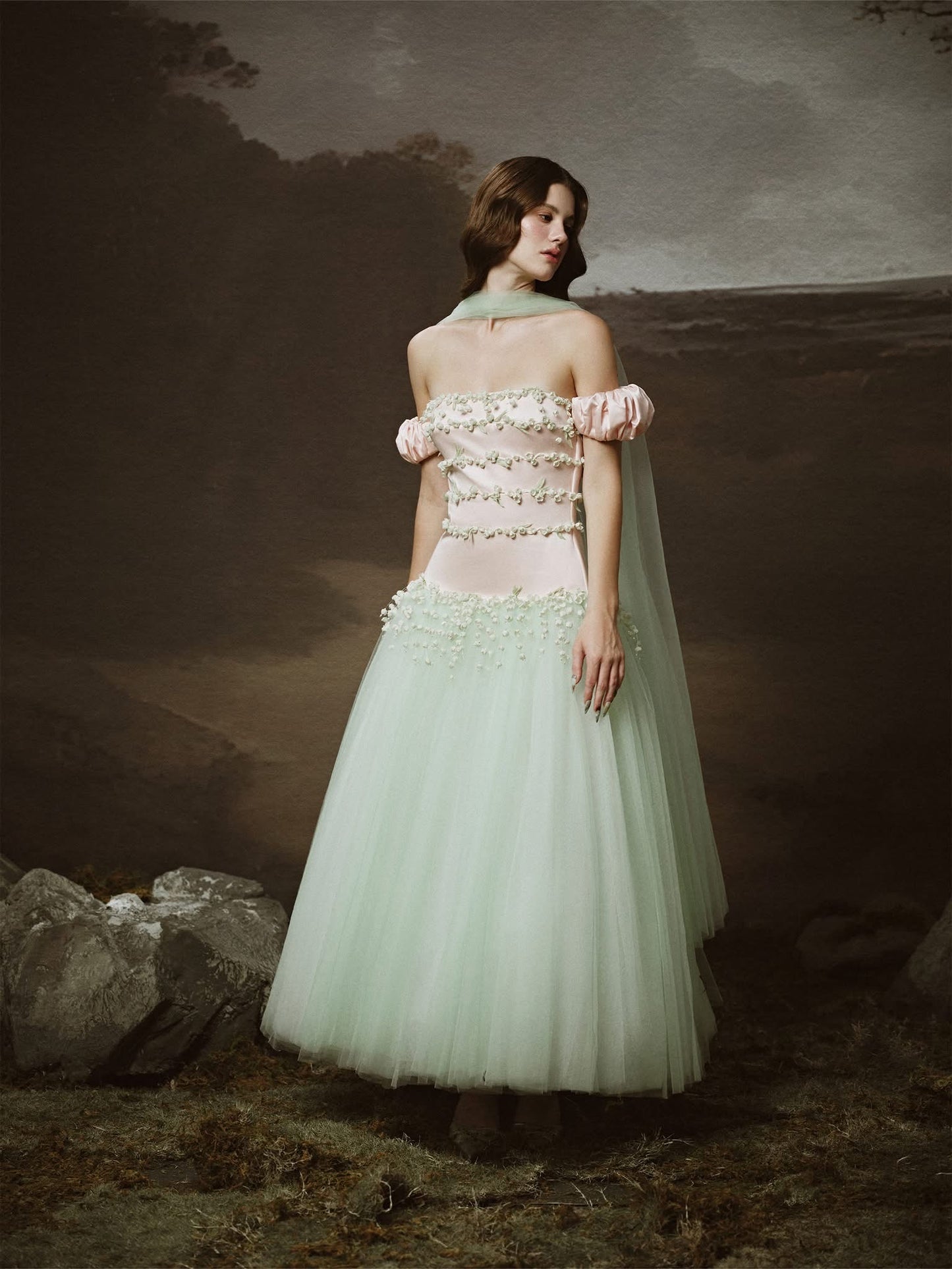 LINH PHUNG Green Persephone Pink Maxi Dress