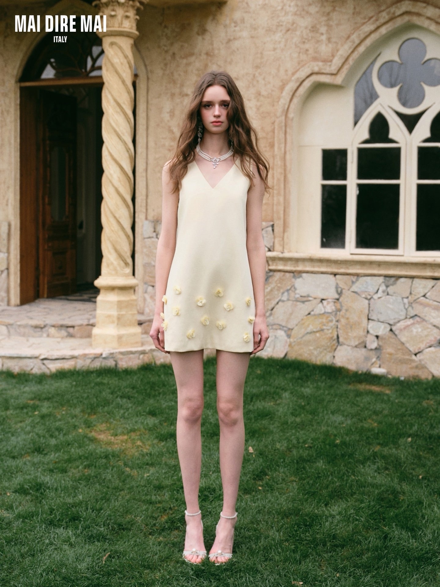 MAI DIRE MAI Sweet Elegant Yellow Floral Mini Dress