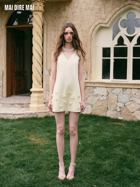 MAI DIRE MAI Sweet Elegant Yellow Floral Mini Dress