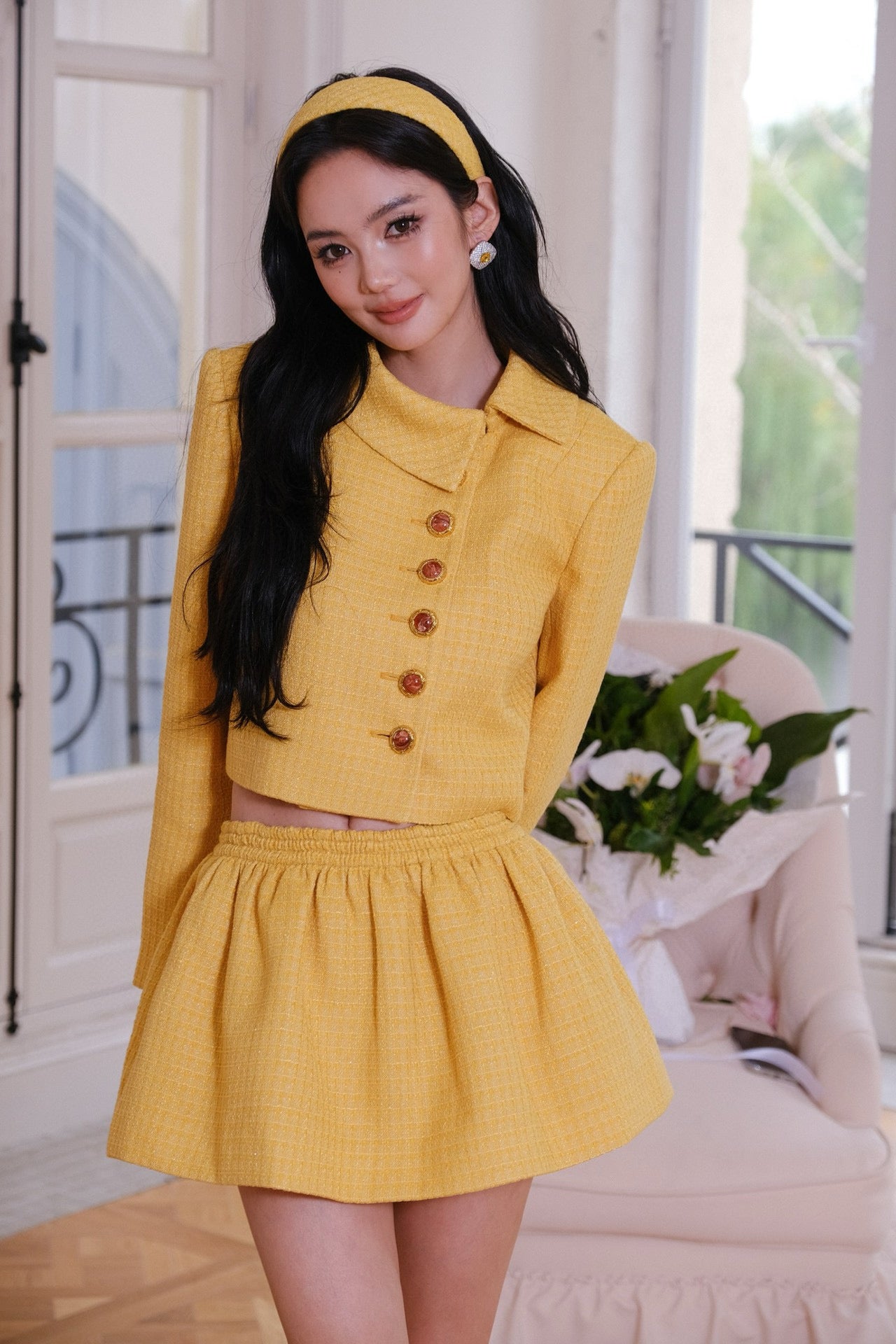 Maison Wester Yellow Tweed Jacket Mini Dress