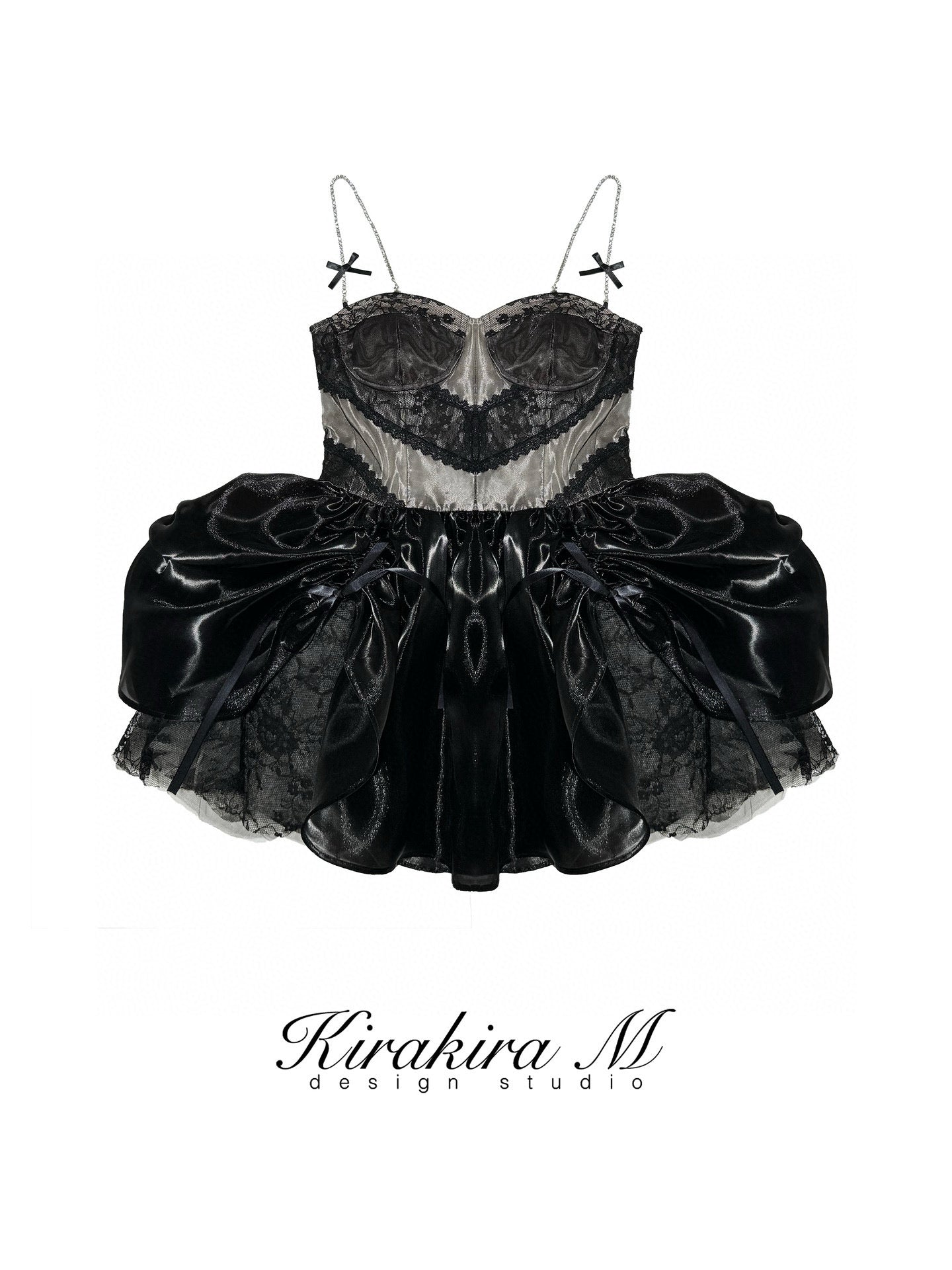 KIRAKIRA M Black Lace Puffy Mini Dress