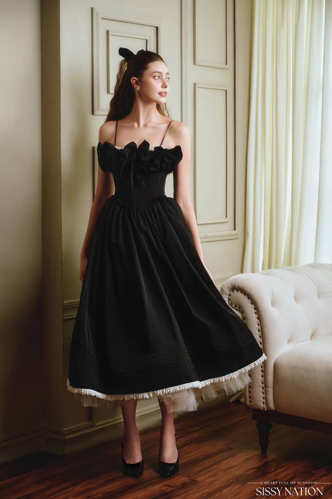 SISSY NATION Black Tulip Corset Midi Dress