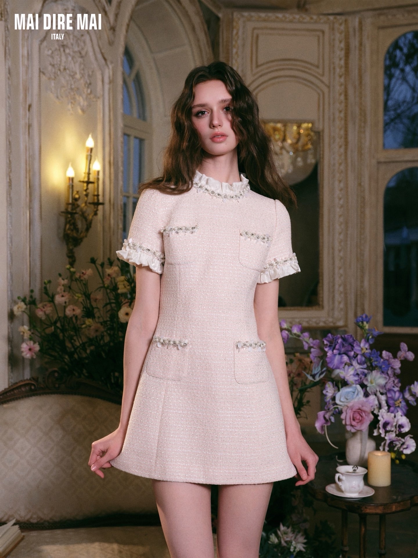 MAI DIRE MAI Sweet Elegant Pink Princesses  Tweed Mini Dress