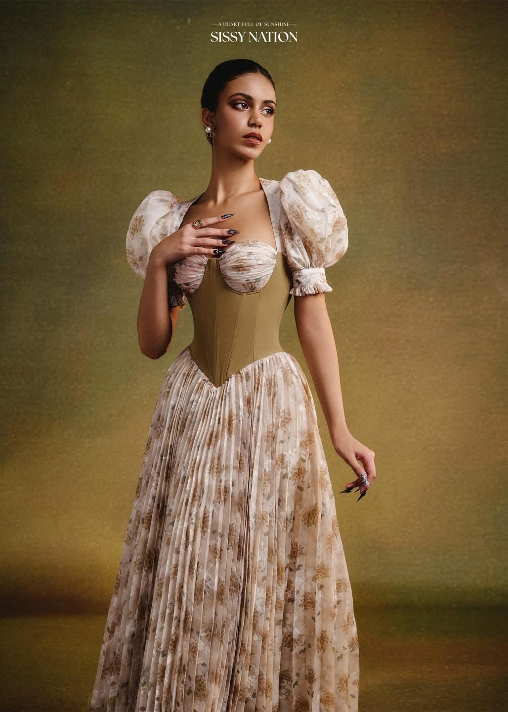 SISSY NATION Floral Forbidden Corset Pleated Maxi Dress