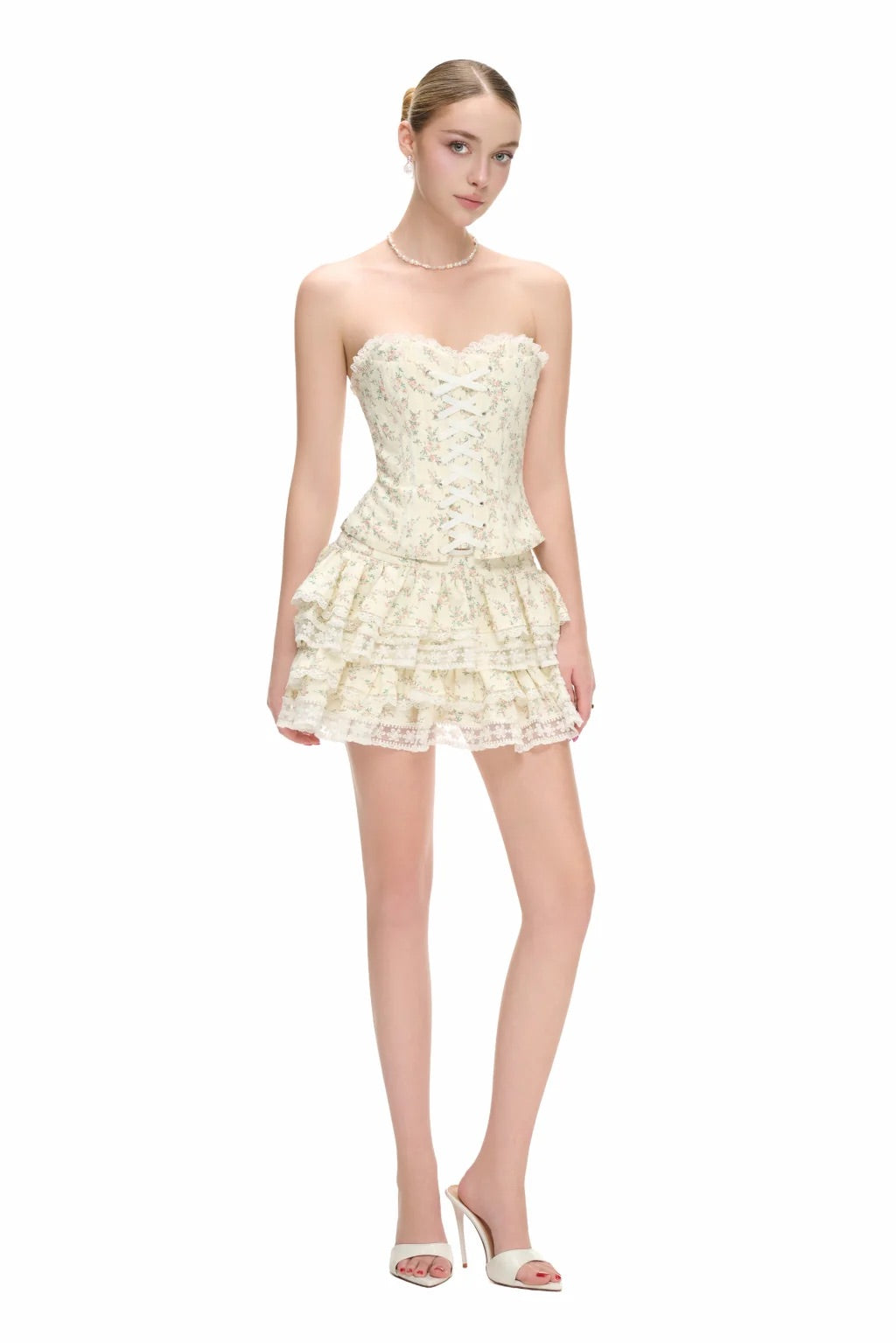 JUBIN Floral Cream Aldora Top & Skirt