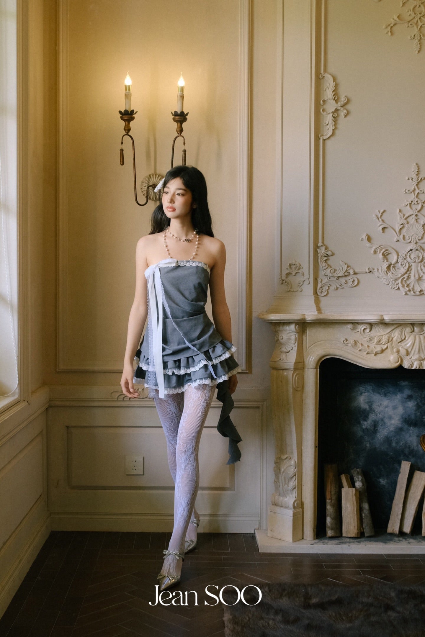 JEAN SOO Sweet Vacation Grey Lace Top & Skirt