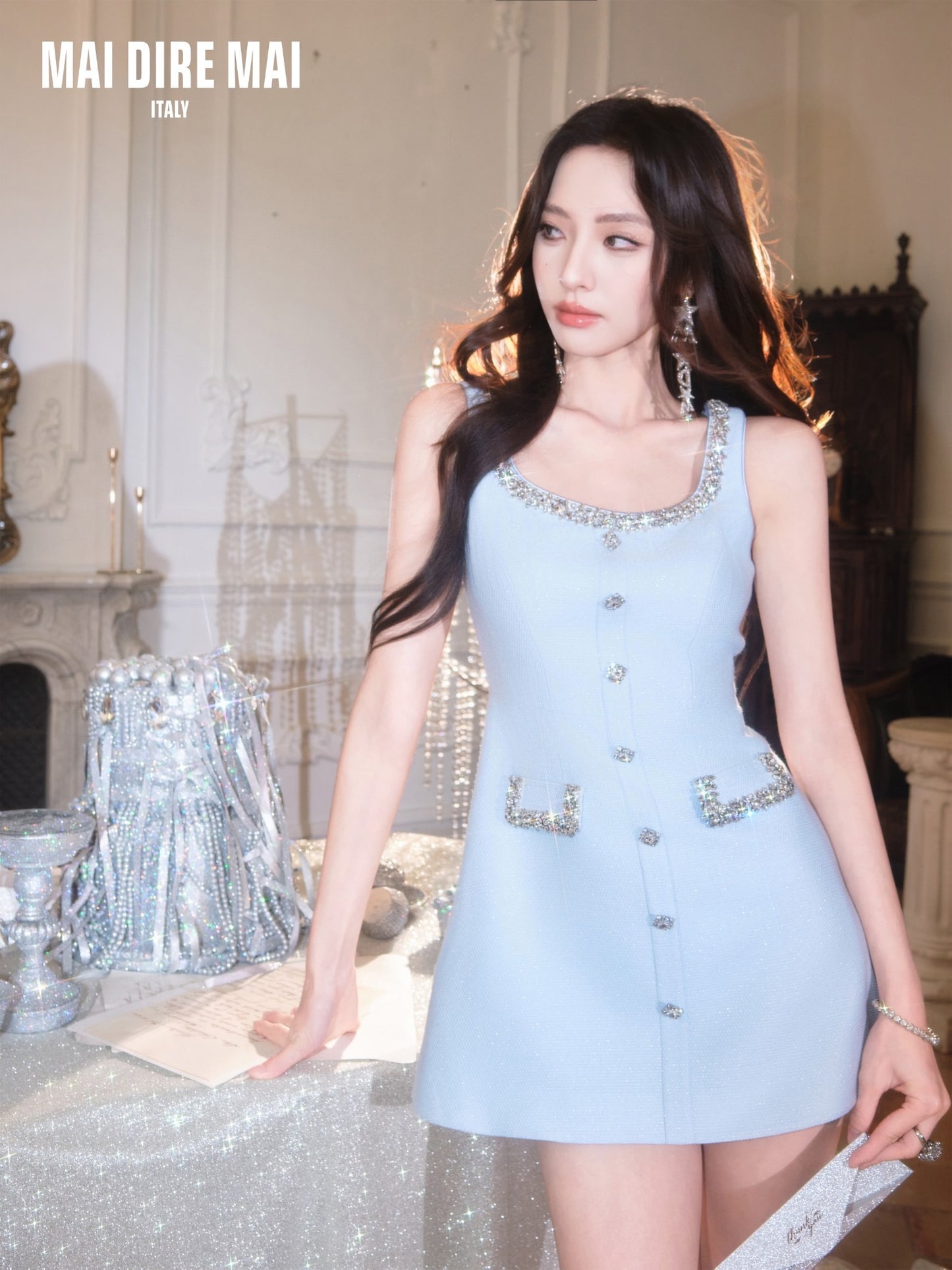 MAI DIRE MAI Blue Tweed Diamond Mini Dress