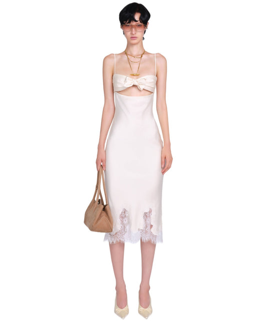 White Bow Satin Almes Midi Dress