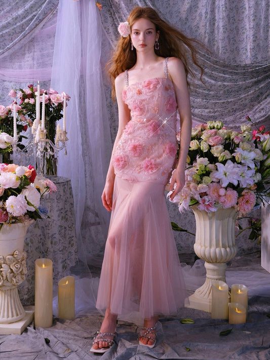 WARDROBE BY CHEN Pink wedding midi dress