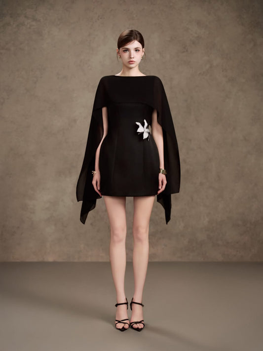 Black Silk Lilian Mini Dress