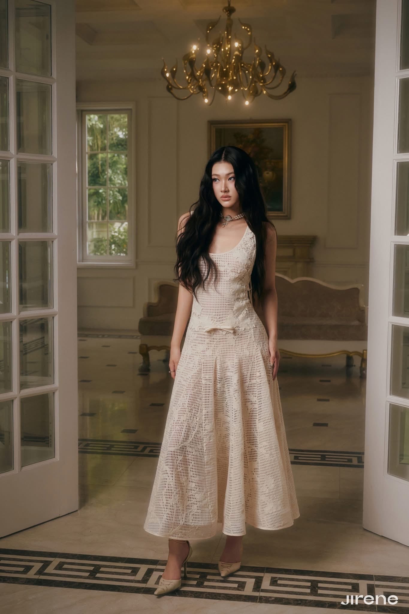 JIRENE Cream Creme Midi Dress