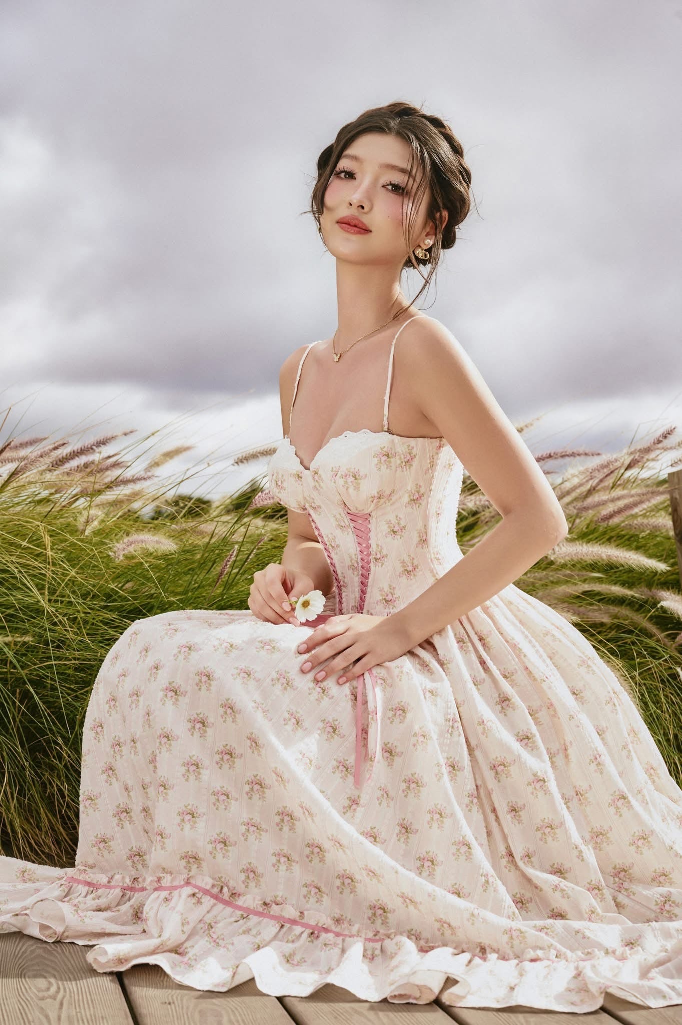 SISSY NATION Sweet Elegant Fairycore Cream Francesca Corset Maxi Dress