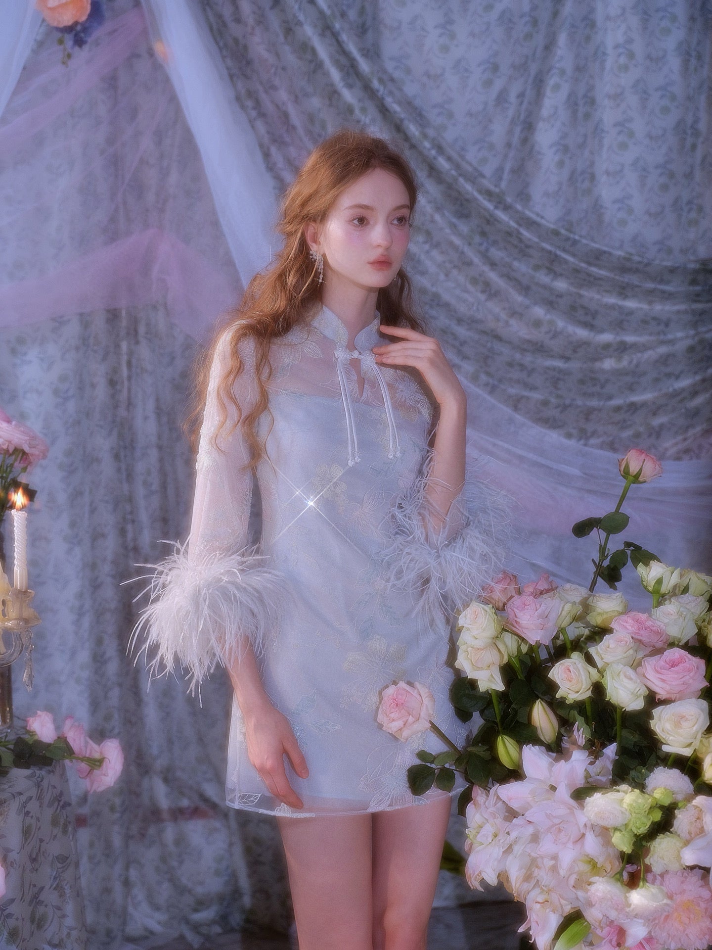 WARDROBE BY CHEN Blue China style mini dress