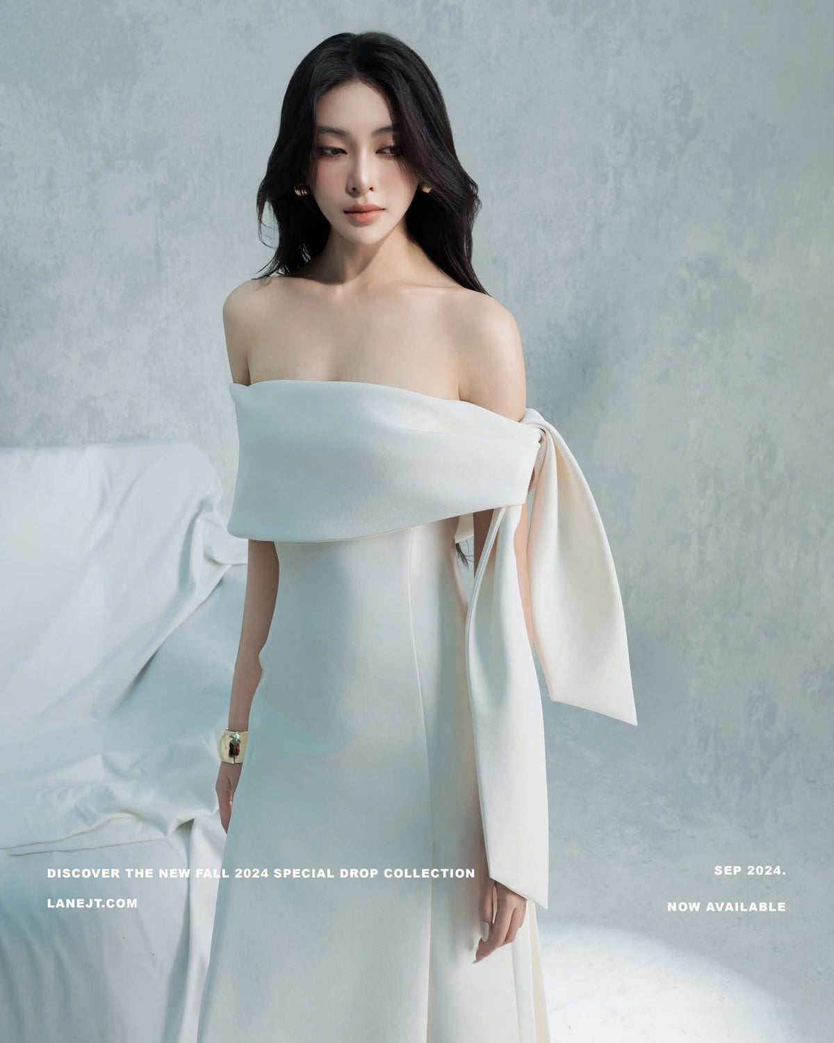 LANE JT White Saby Asymmetric Side Tie Maxi Dress