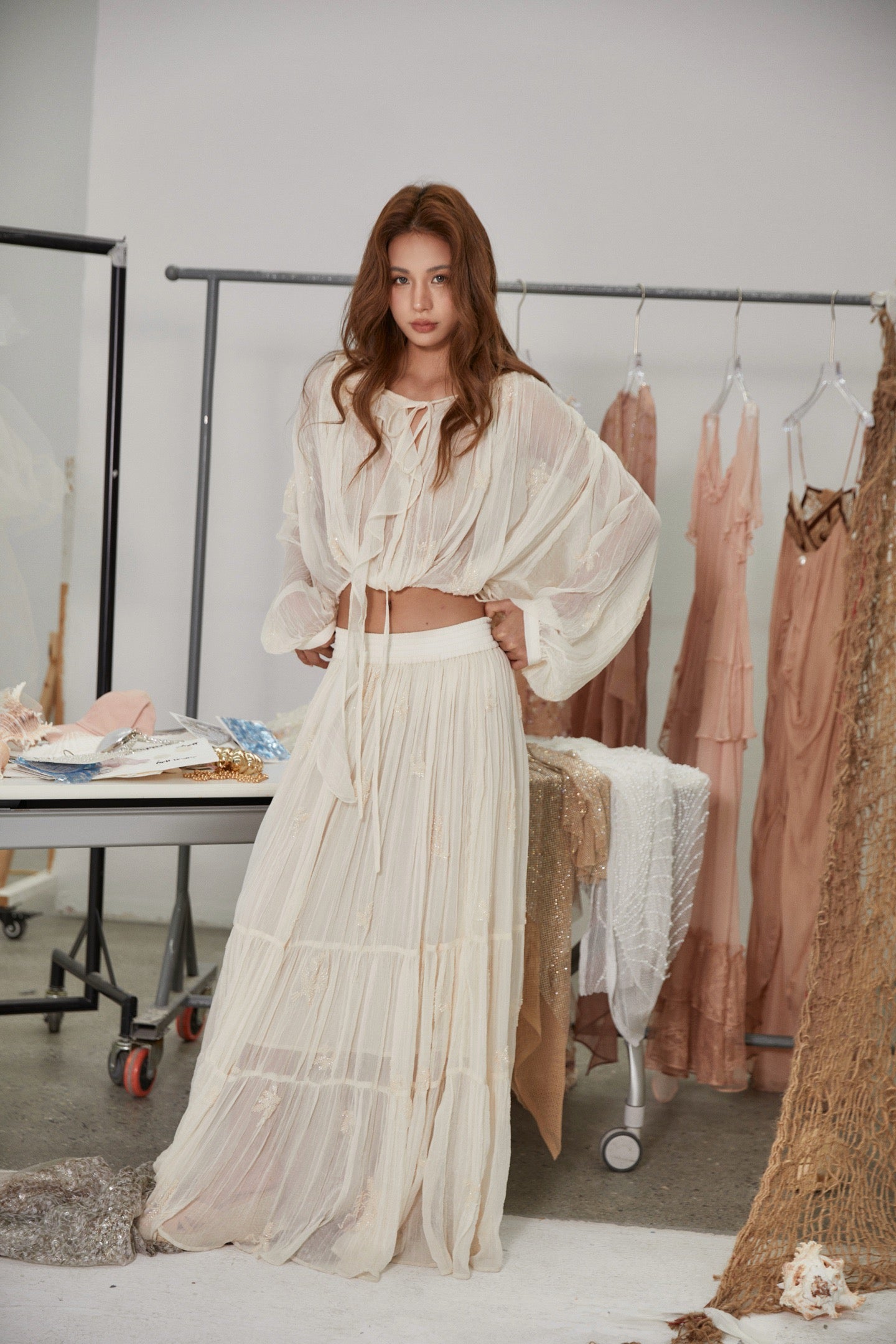 MIN PURA White Vacation Sweet Chinara Maxi Dress Set