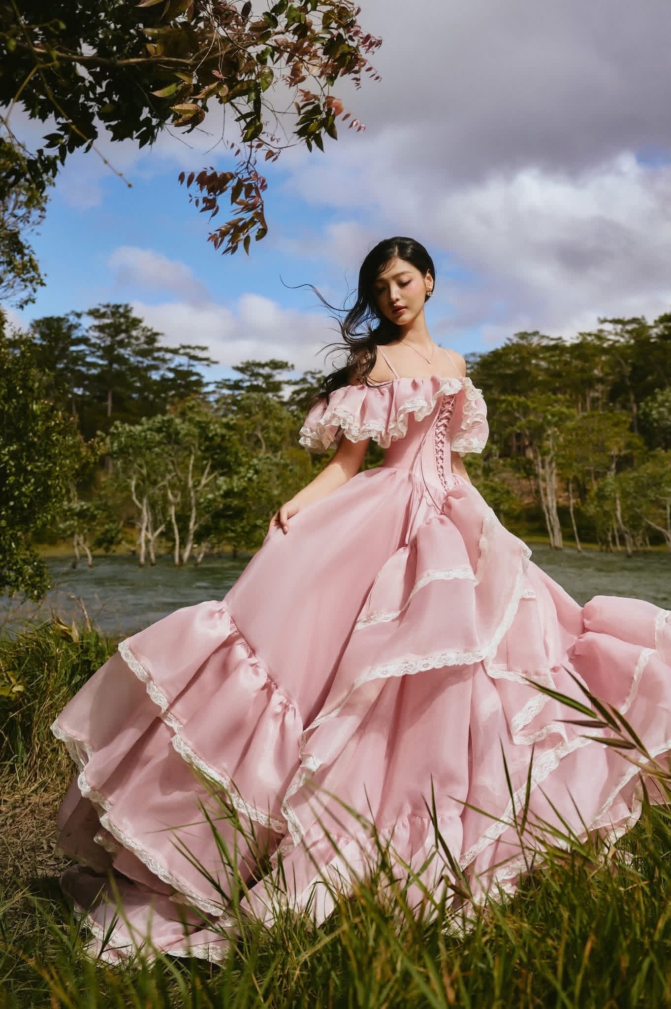 SISSY NATION Sweet Elegant Fairycore Pink Charlotte Gown Maxi Dress