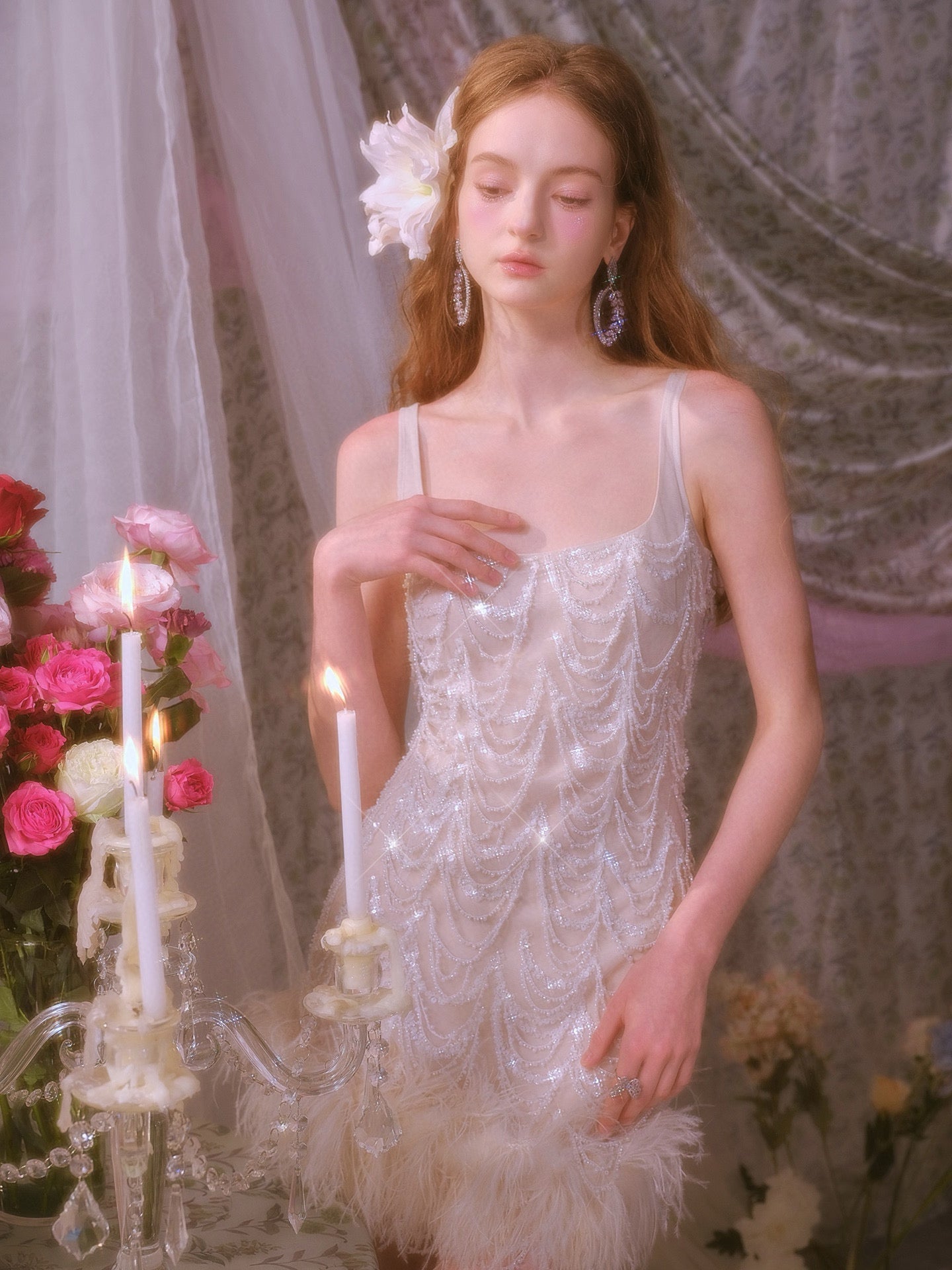 WARDROBE BY CHEN White Feather Party Mini Dress