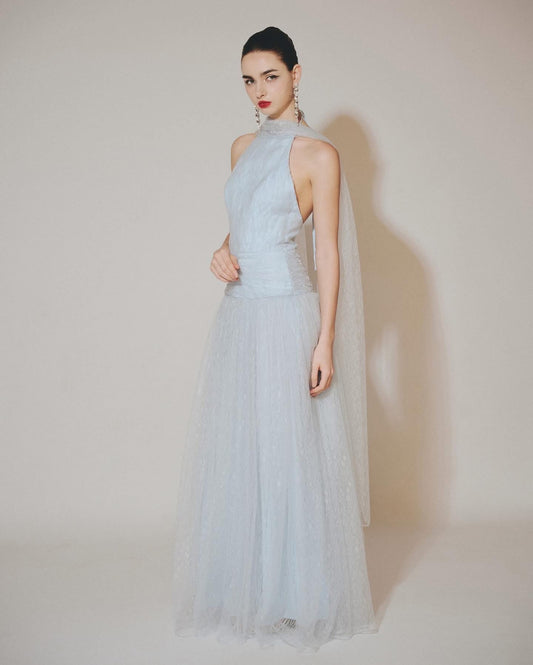 DELICIAE Blue Vacation Elegant Minimalist Josephine Maxi Dress