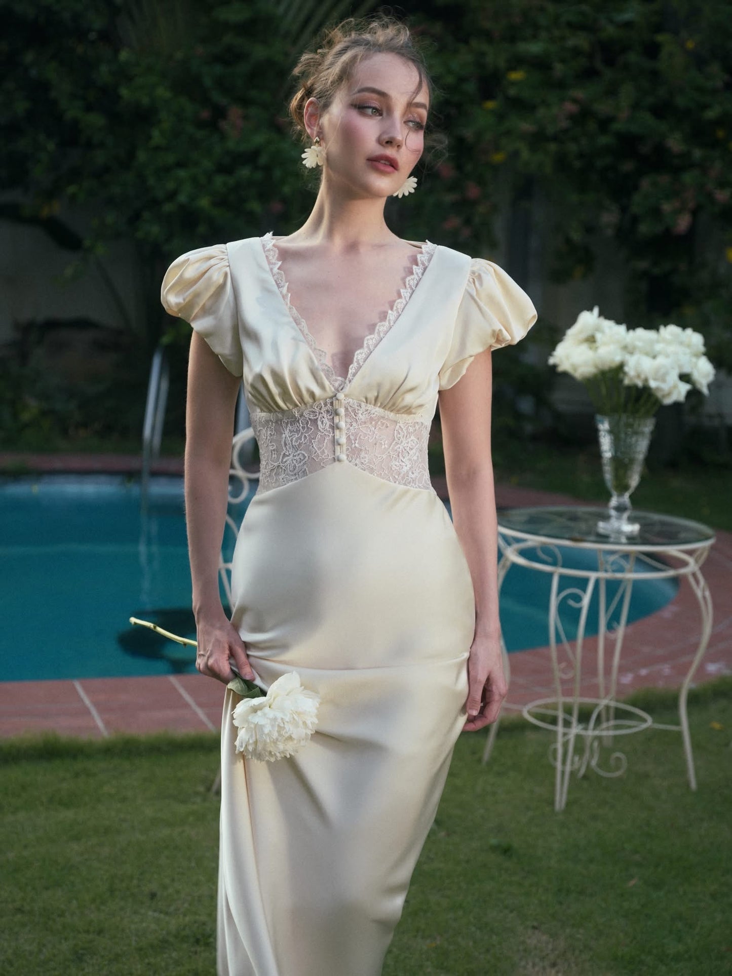 KISSERINE ATELIER Elegant Fairycore Lace White Mariam Maxi Dress