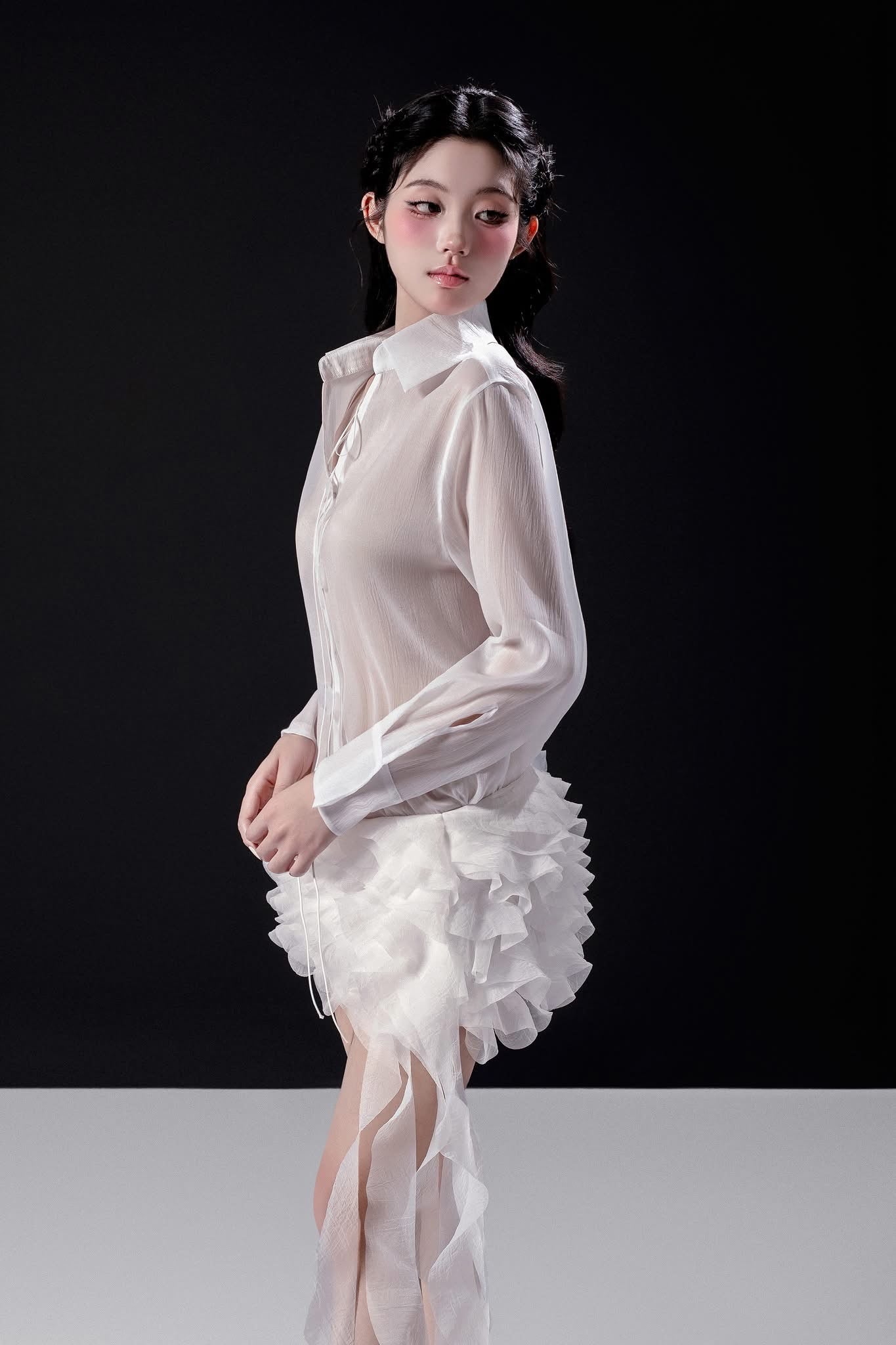 Raffiné Marlia Crinkle Organza Shirt& Aurora Ruffled Mini Skirt