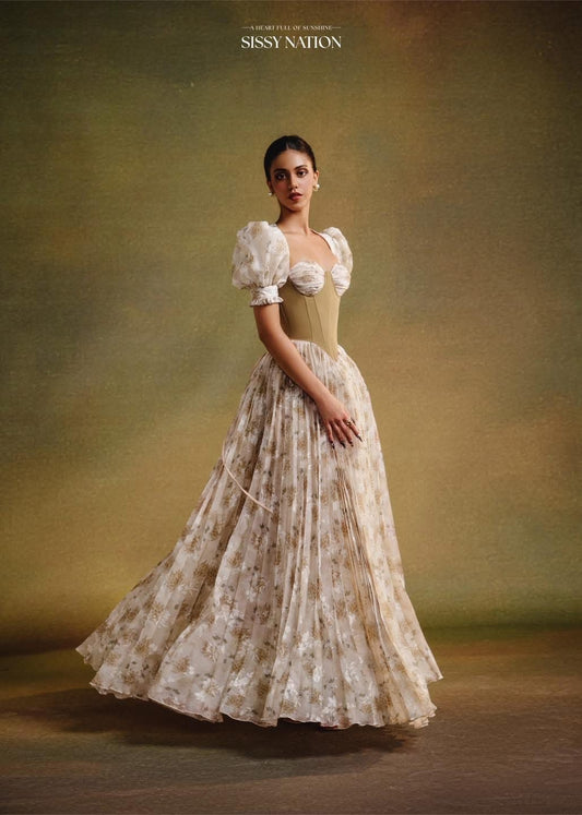 SISSY NATION Floral Forbidden Corset Pleated Maxi Dress