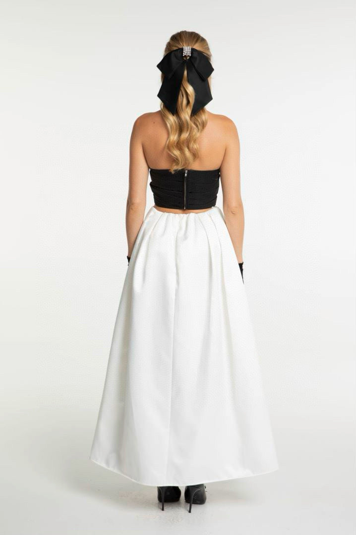 Nana Jacqueline Black Satin Top White Midi Skirt