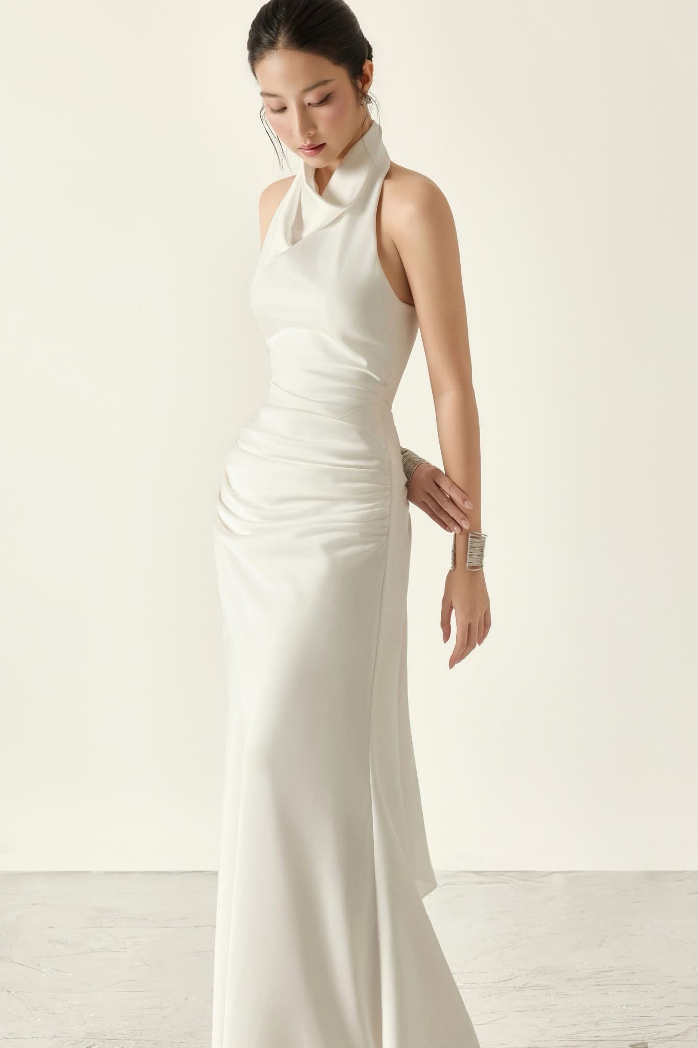 White Eleanor Backless Fishtail Maxi Dress