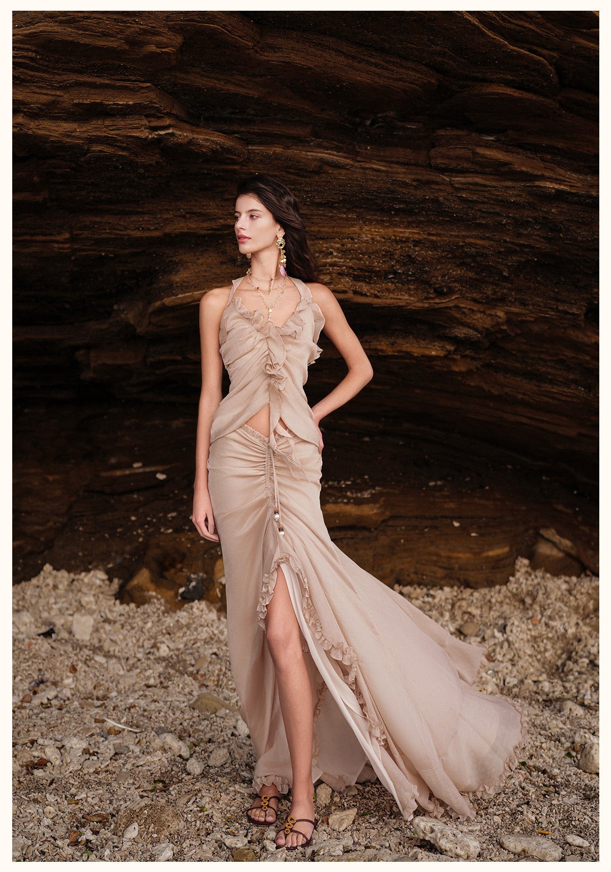 SHEERLUCK Vacation Fairycore Nude Florin Top & Skirt