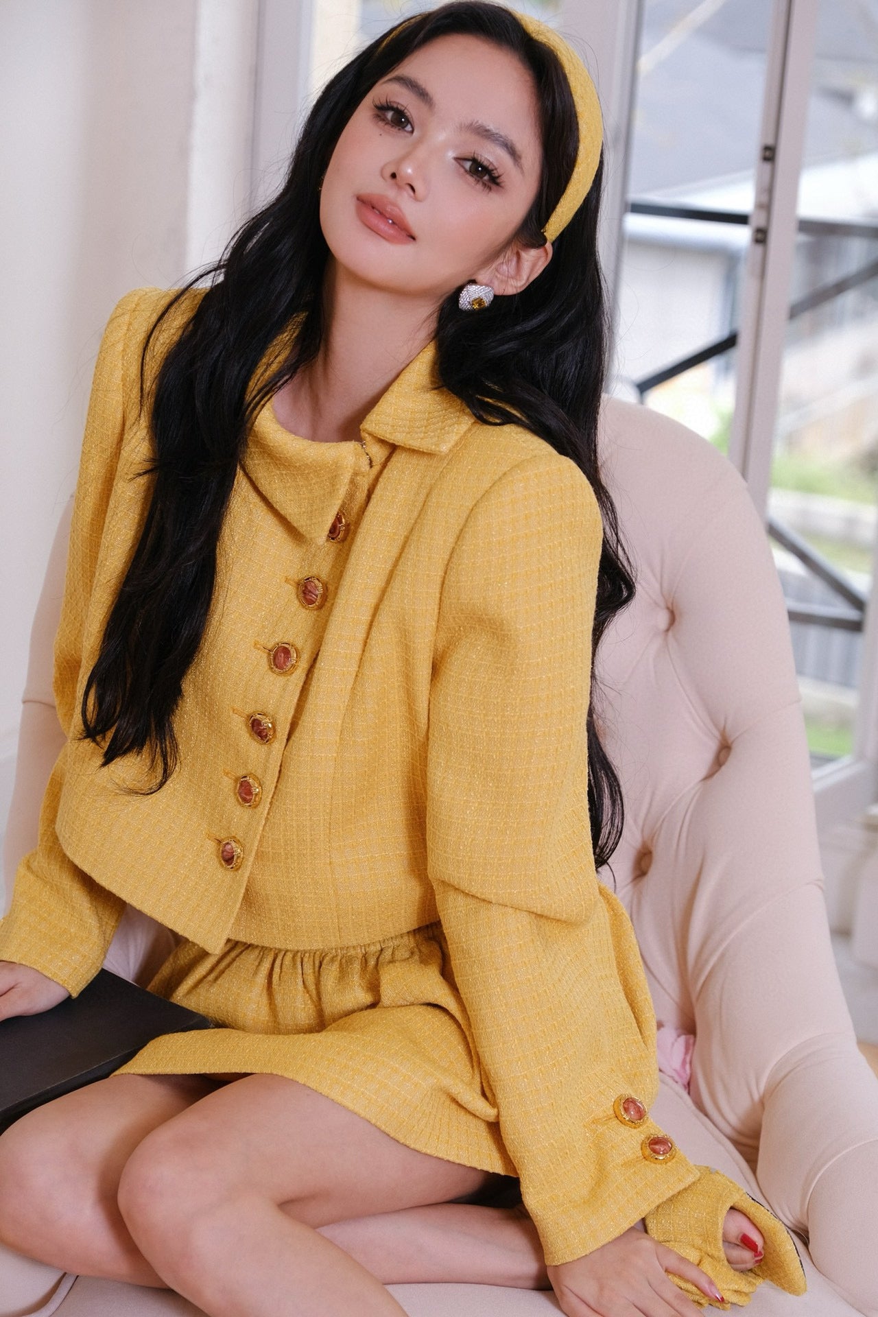 Maison Wester Yellow Tweed Jacket Mini Dress