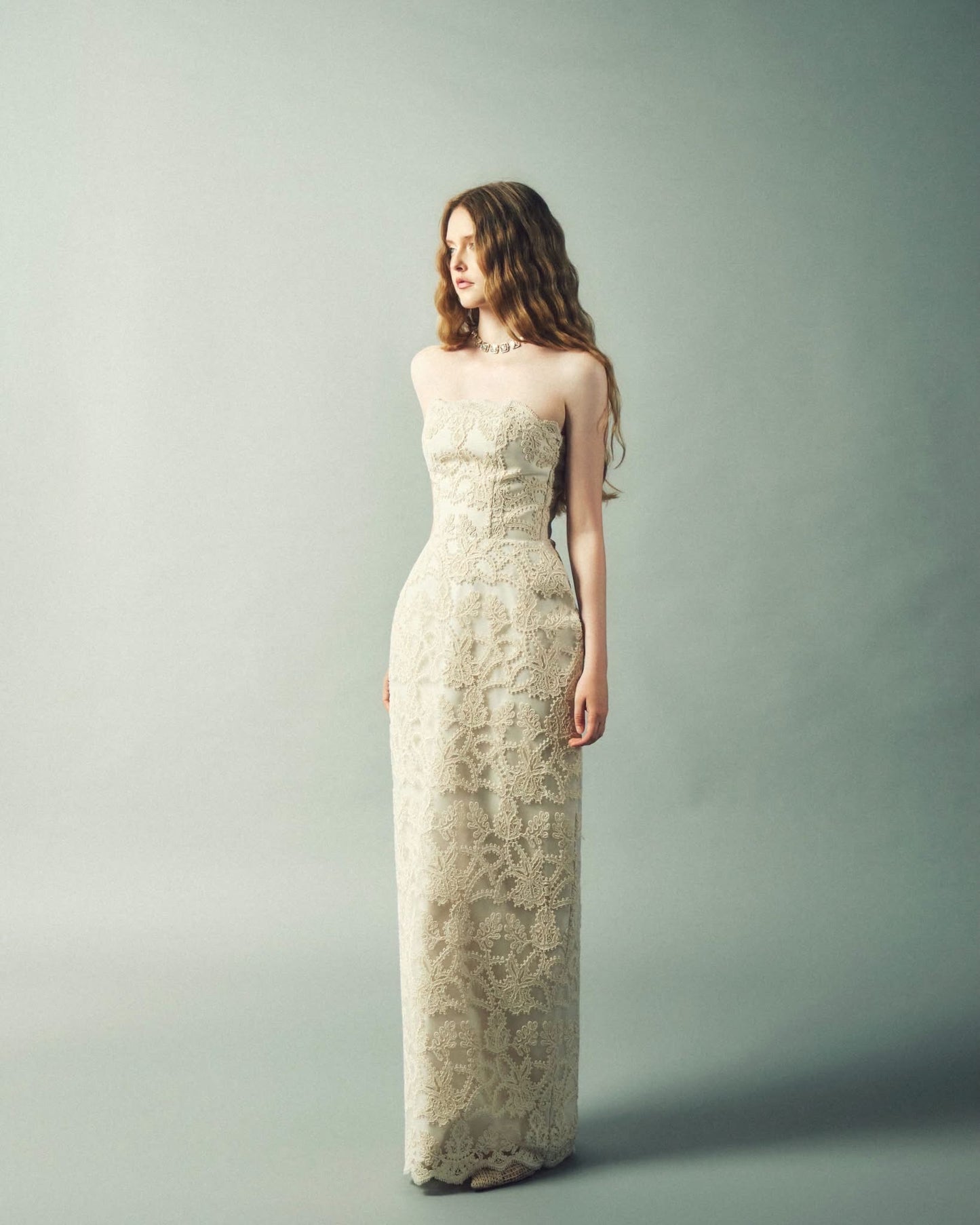 DELICIAE Cream Lace Raye Maxi Dress