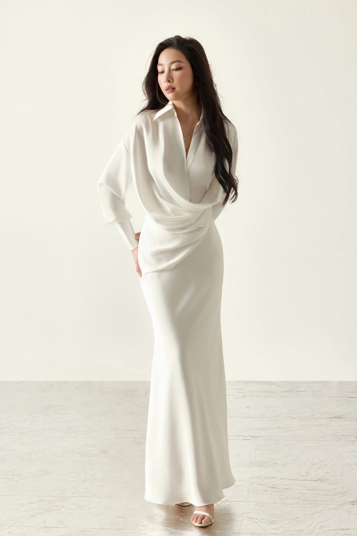 White Frances Twisted Hem Shirt Maxi Dress