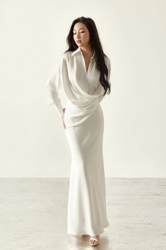DENIOVN Vacation Elegant White Maxi Dress