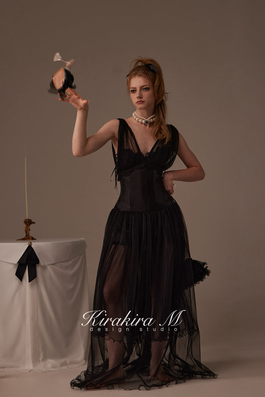 Kirakira M Black V- neck Maxi Dress