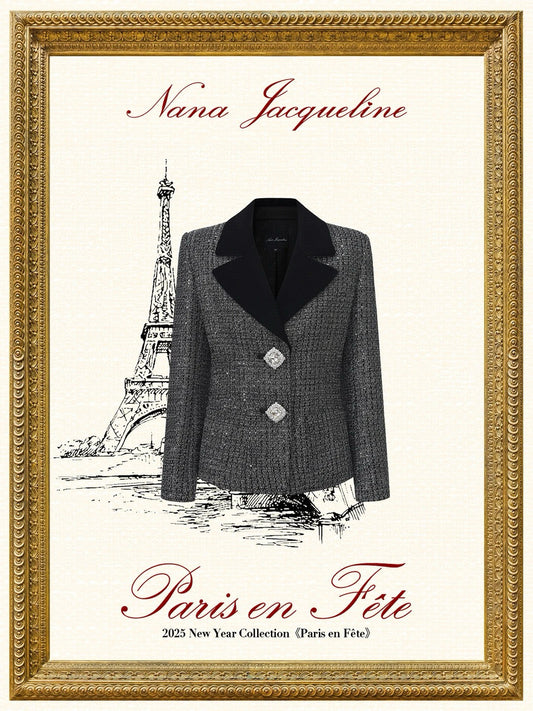 NANA JACQUELINE Grey Velvet lapel patchwork sequined Elegant Jacket