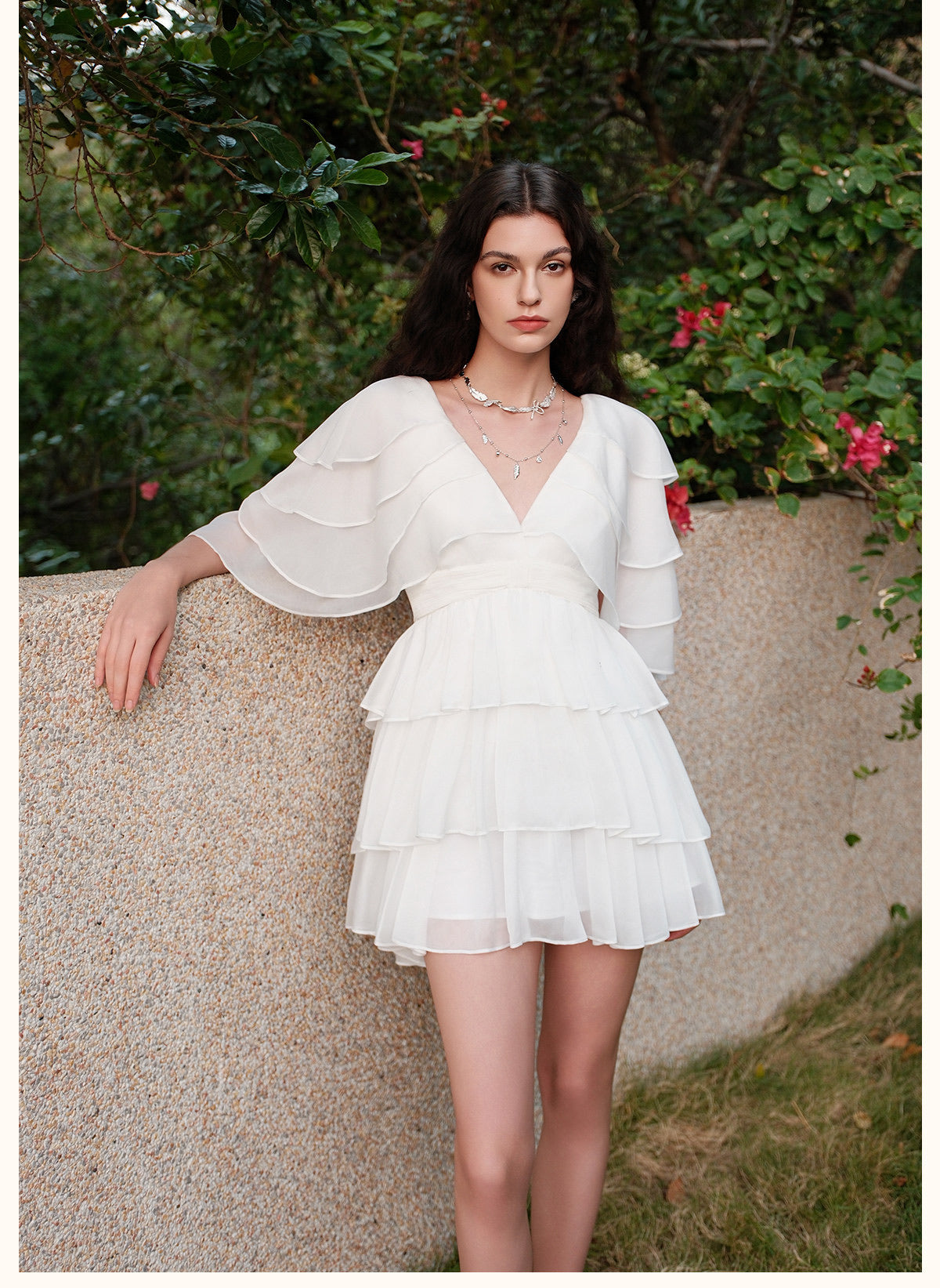 SHEERLUCK Pink Levette V-neck Vacation Mini Dress